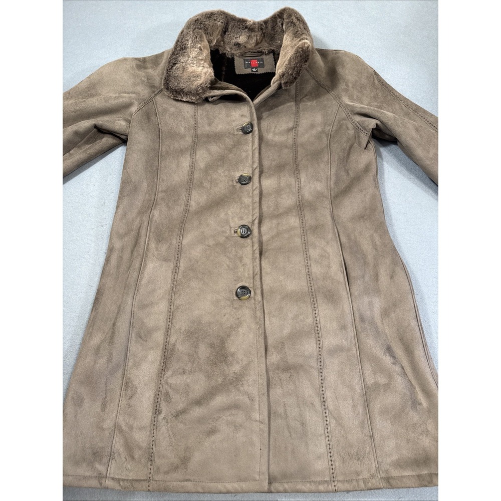 Leather JACKET WOMENS LARGE Fur Collar Fur Lined coat Y2K